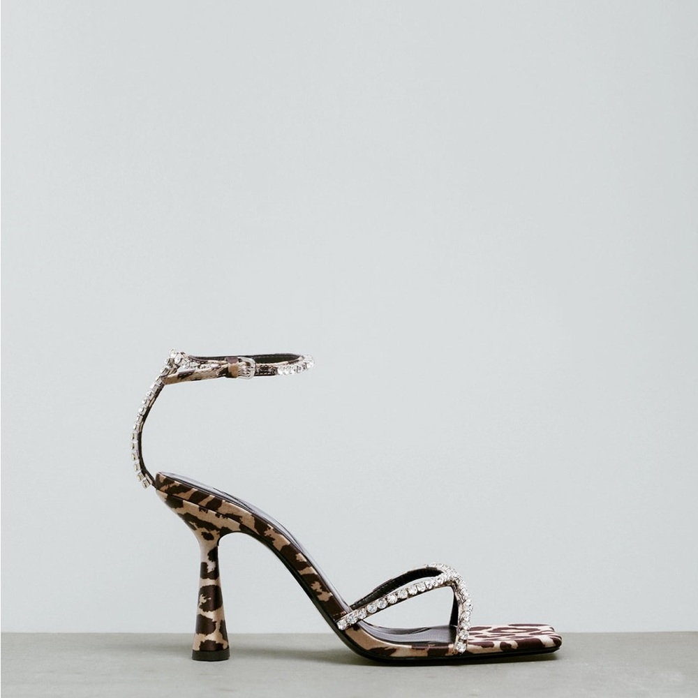 Zara Sparkly Strap Leopard Heeled Sandals